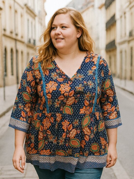 Rusttydustty Tops - Rusttydustty Modern Bohemia Crush Ladies Fun Floral Print Top Size 4XL